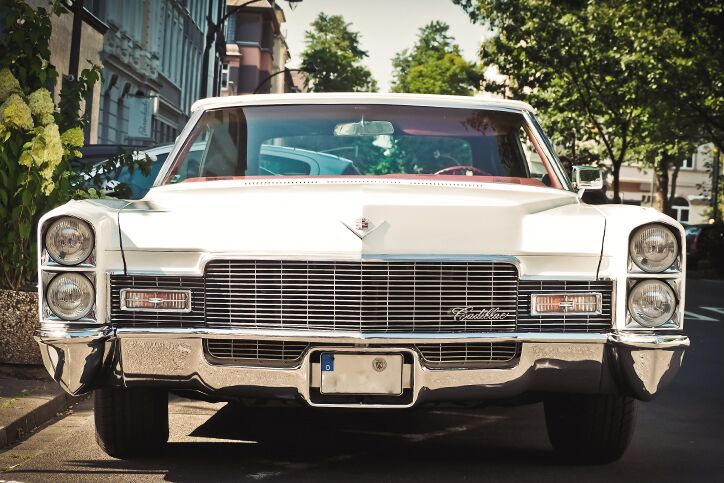 An old white Cadillac