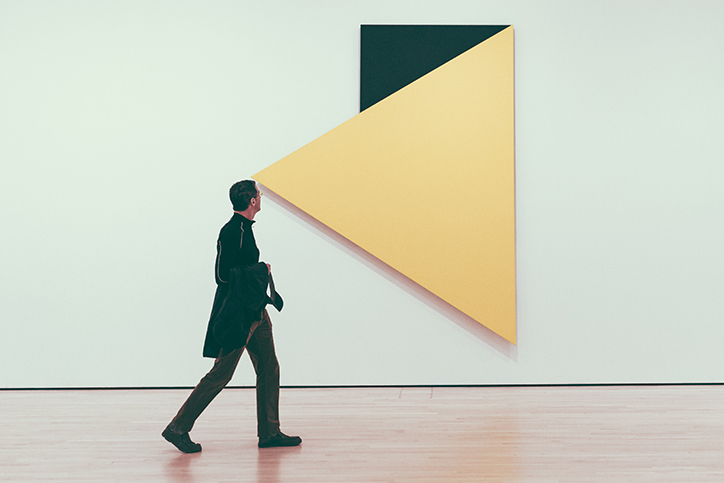 A man walking in a museum