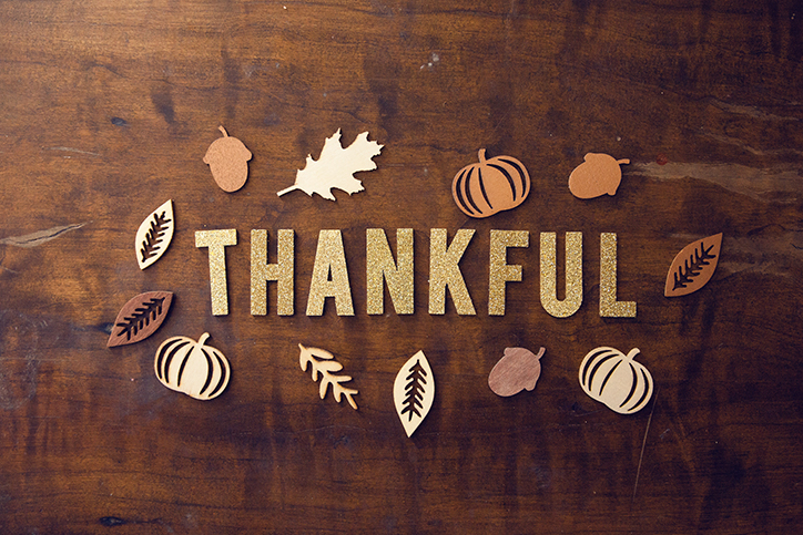 The word Thankful spelled with paper