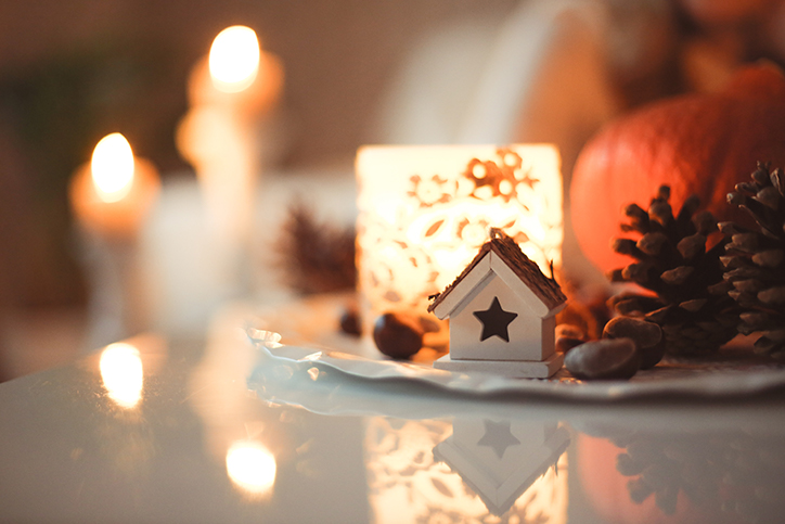 Holiday decorations and candles
