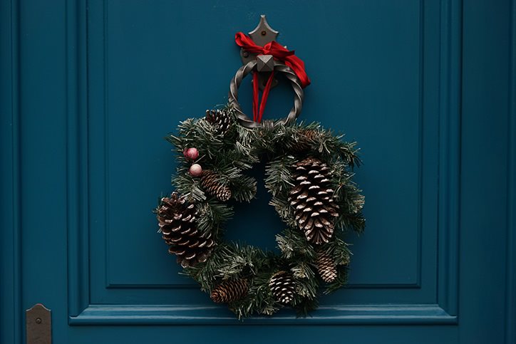 wreath on blue door