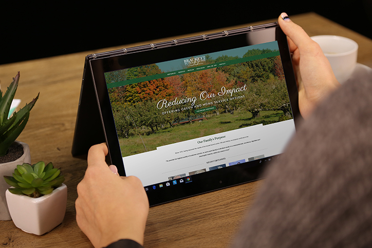 Brackett Funeral Home website on a tablet