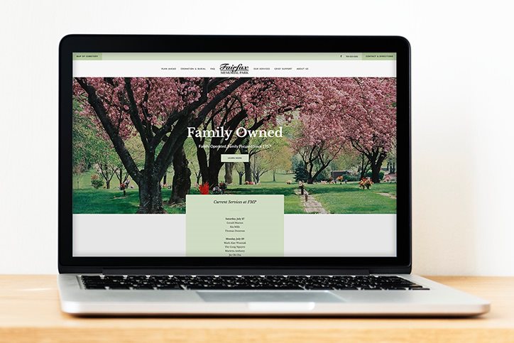 Fairfax Memorial Park website on a laptop