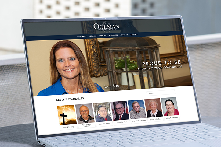 Oolman Funeral Home website on a laptop